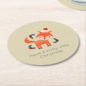 Orange Fox in Weihnachtsmannmütze Niedliche Whimsi Runder Pappuntersetzer (Angewinkelt)