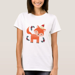 Orange Fox in Weihnachtsmannmütze Niedliche Whimsi T-Shirt