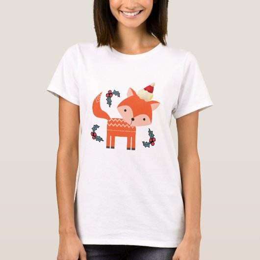 Orange Fox in Weihnachtsmannmütze Niedliche Whimsi T-Shirt (Vorderseite)