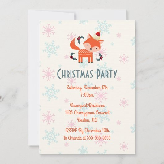 Orange Fox In Weihnachtsmannmütze Weihnachts-Party Einladung (Vorderseite)