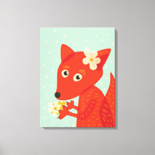 Orange Fox Kawaii Niedlich Kids Leinwanddruck