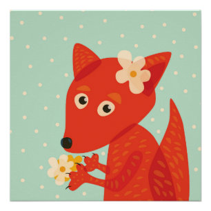 Orange Fox Kawaii Niedlich Kids Poster
