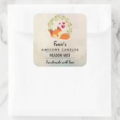 Orange Fox mit Red Hearts Soap Candle Scent Quadratischer Aufkleber (Tasche)