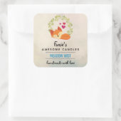 Orange Fox mit Red Hearts Soap Candle Scent Quadratischer Aufkleber (Tasche)