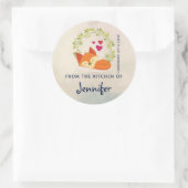 Orange Fox mit rotem Herzen Küche Backen Runder Aufkleber (Tasche)