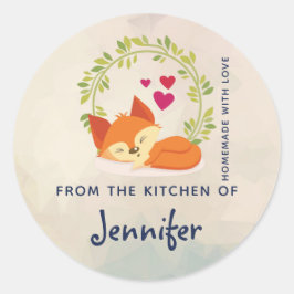 Orange Fox mit rotem Herzen Küche Backen Runder Aufkleber
