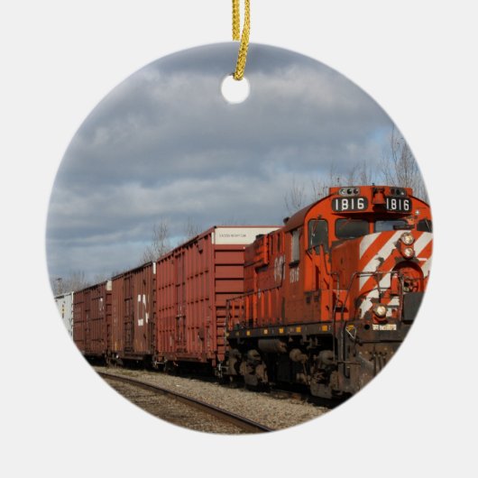 Orange Fracht-Zug-Weihnachtsverzierung Keramik Ornament (Vorne)