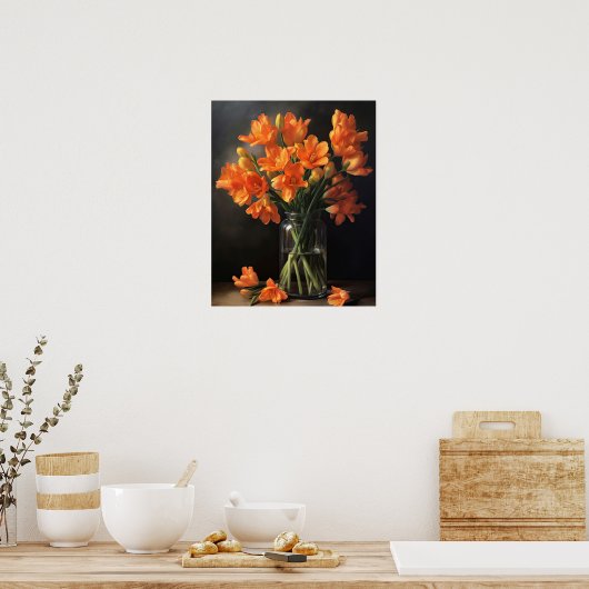 Orange Freesia Blume Art Print Poster (Küche)