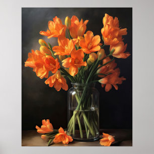Orange Freesia Blume Art Print Poster