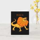 Orange Frilled Neck Lizard Cartoon Illustration Ba Karte (Gelbe Blume)