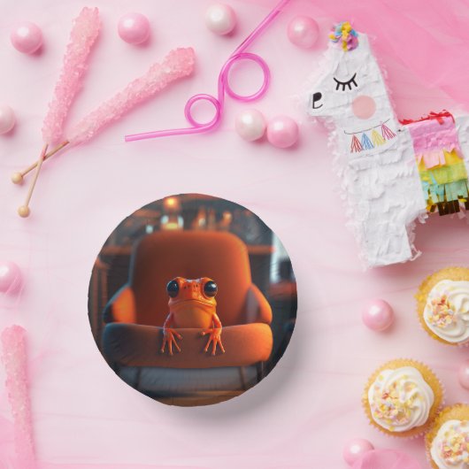 Orange Frog Pappteller (Party)
