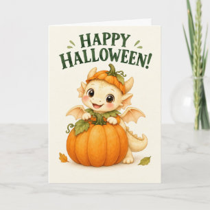 Orange Frohes Halloween-Kürbis-Baby-Drache  Karte
