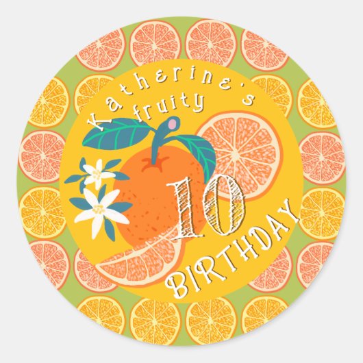 Orange Frucht Geburtstag Grün Runder Aufkleber (Vorderseite)