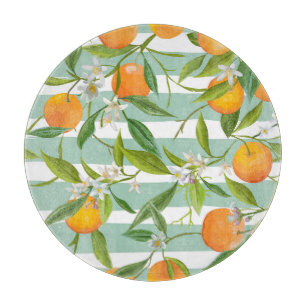 Orange Früchte Floral: Nahtloses Vintage. Schneidebrett