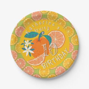 Orange Fruchtige 10. Geburtstagspapierplatte Pappteller