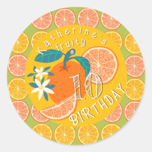Orange Fruchtiger Geburtstag Grün Runder Aufkleber