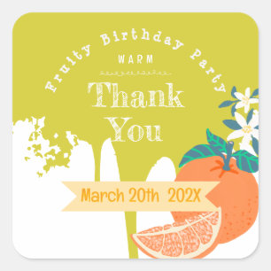 Orange Fruchtiger Geburtstag Grünes Quadratischer  Aufkleber