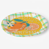 Orange Fruchtiger Karierter 10. Geburtstag Papier Pappteller (Schrägansicht)