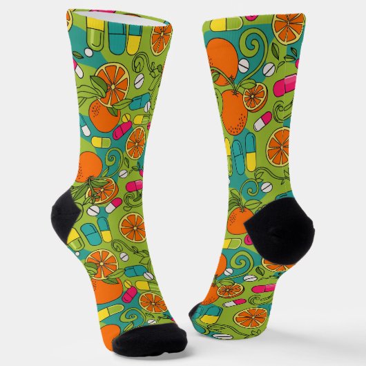 Orange Fruchtweine Retro Pharmacy Socken (Gewinkelt)