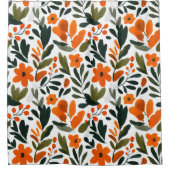 Orange Frühlingsblumen Muster Floral Elegant Duschvorhang (Vorderseite)