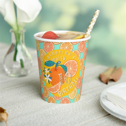 Orange Fruit Birthday Aquamarin Blue Pappbecher (In Situ)