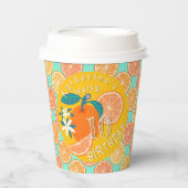Orange Fruit Birthday Aquamarin Blue Pappbecher (Vorderseite)