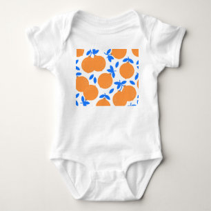 Orange Fruit: Exquisite blauweiße Muster. Baby Strampler