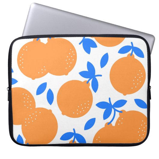 Orange Fruit: Exquisite blauweiße Muster. Laptopschutzhülle (Vorderseite)