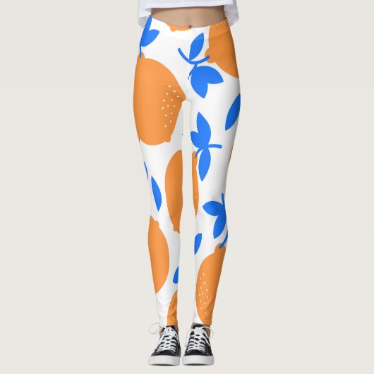 Orange Fruit: Exquisite blauweiße Muster. Leggings (Vorderseite)
