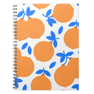 Orange Fruit: Exquisite blauweiße Muster. Notizblock