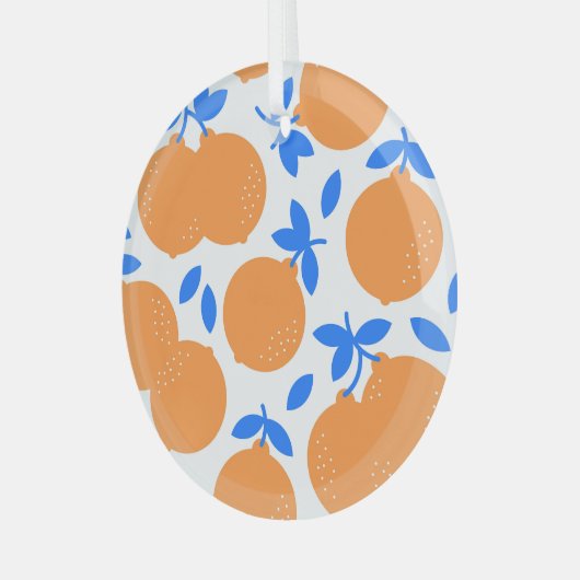 Orange Fruit: Exquisite blauweiße Muster. Ornament Aus Glas (Vorderseite links)