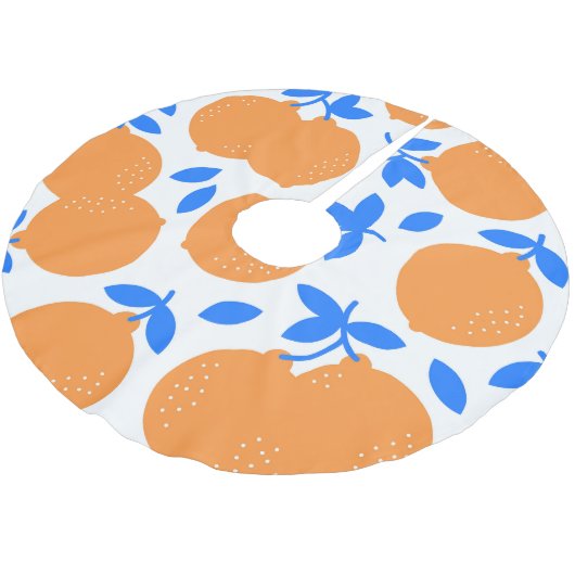 Orange Fruit: Exquisite blauweiße Muster. Polyester Weihnachtsbaumdecke (Schrägansicht)