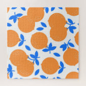 Orange Fruit: Exquisite blauweiße Muster. Puzzle (Horizontal)
