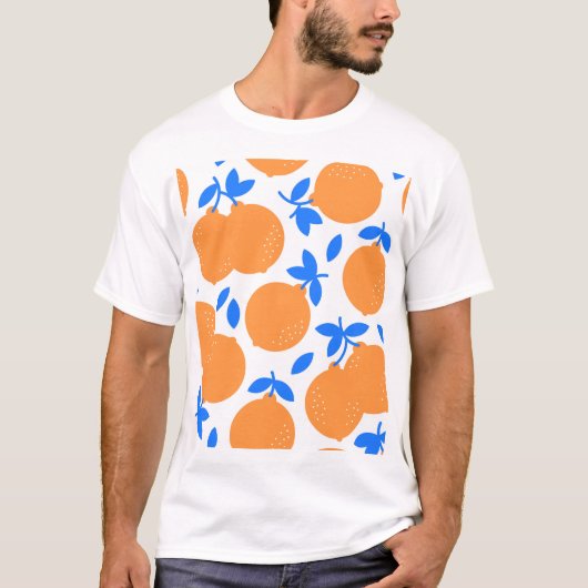 Orange Fruit: Exquisite blauweiße Muster. T-Shirt (Vorderseite)