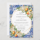 Orange Fruit Floral mediterrane Tiles Wedding Einladung (Vorderseite)