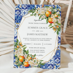 Orange Fruit Floral mediterrane Tiles Wedding Einladung