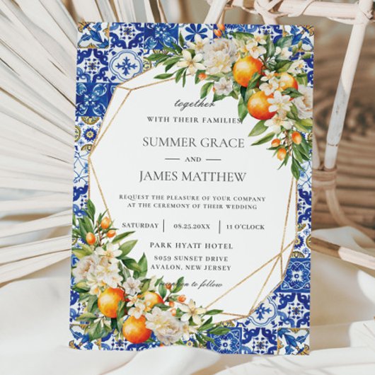Orange Fruit Floral mediterrane Tiles Wedding Einladung