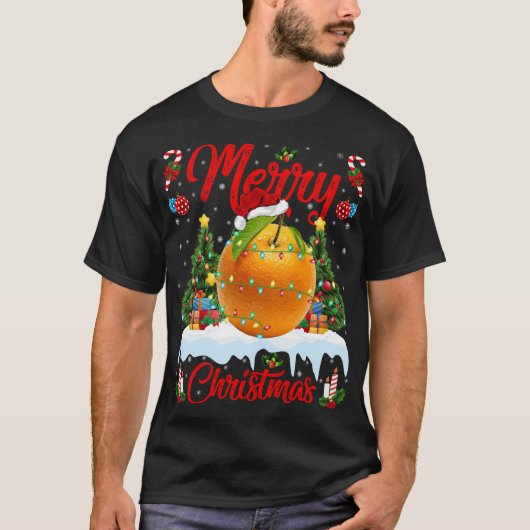 Orange Fruit Lights Xmas Tree Santa Orange Christm T-Shirt (Vorderseite)