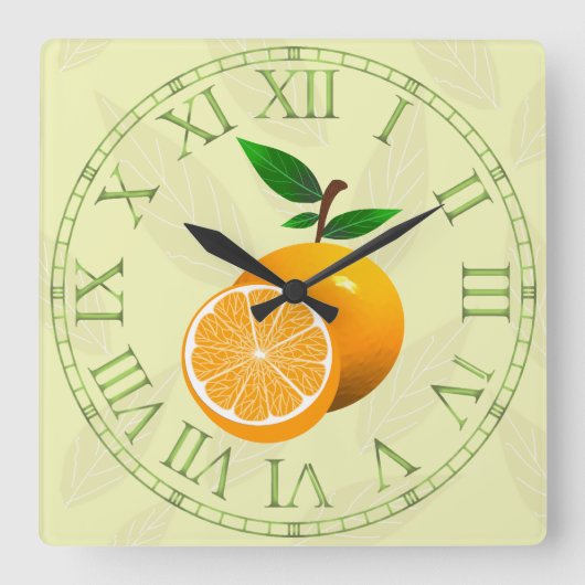 Orange Fruit Quadratische Wanduhr (Vorderseite)