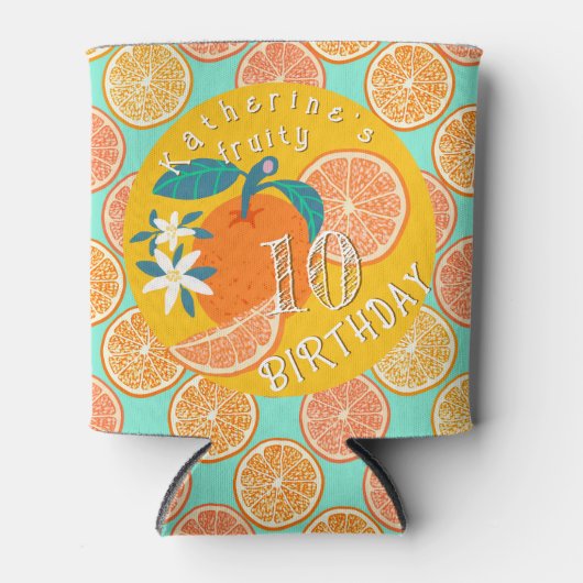 Orange Fruity Birthday Blue Dosenkühler (Vorderseite)