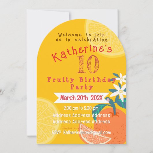 Orange Fruity Birthday Einladung (Vorderseite)