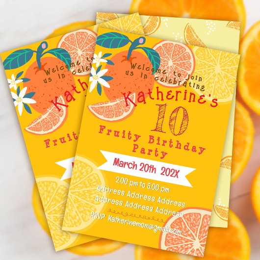 Orange Fruity Birthday Einladung