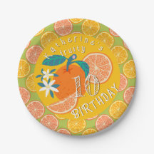 Orange Fruity Birthday Paper Plate