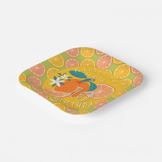 Orange Fruity Birthday Paper Plate Pappteller (Gewinkelt)