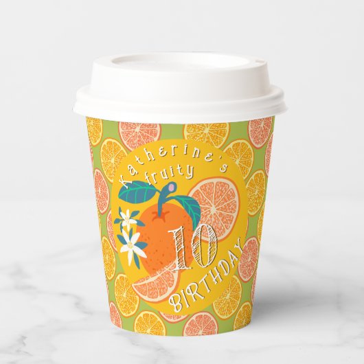 Orange Fruity Birthday Pappbecher (Vorderseite)
