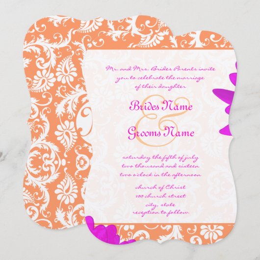 Orange & Fuchsia Gerber Daisy Wedding Einladung (Vorne/Hinten)