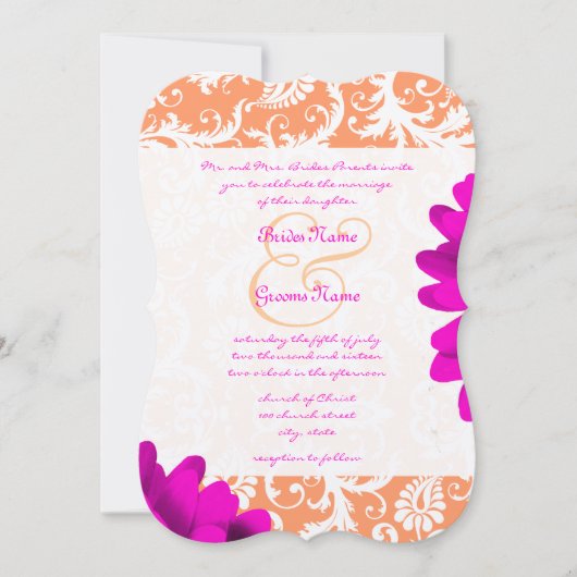 Orange & Fuchsia Pink Gerber Daisy Wedding Einladung (Vorderseite)