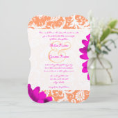 Orange & Fuchsia Pink Gerber Daisy Wedding Einladung (Stehend Vorderseite)