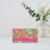 Orange Fuchsia Pink Modern Paisley Whimsy Pattern Visitenkarte (Stehend Vorderseite)