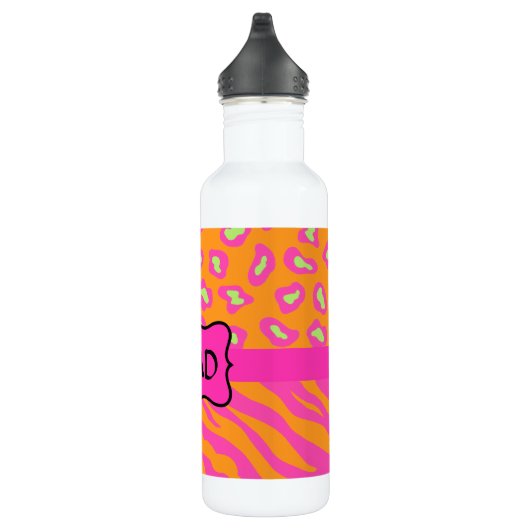Orange & Fuchsia Pink Zebra & Cheetah Skin Custom Edelstahlflasche (Rechts)
